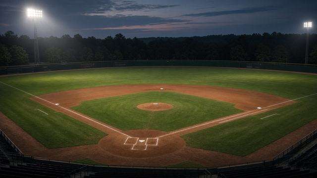 Double-A baseball diamond under evening lights