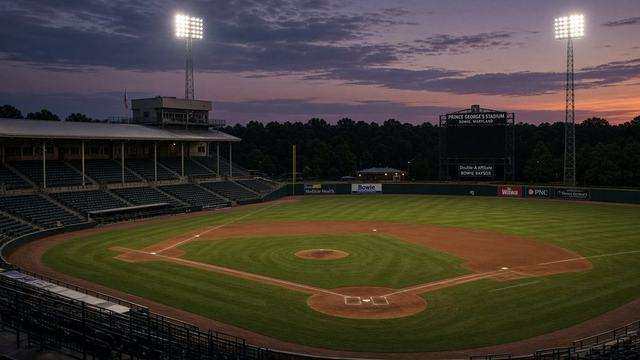 Double-A stadium seating and field before a midweek series game