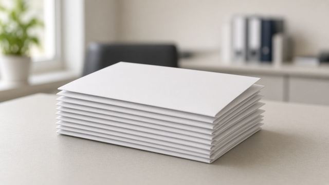 Stacked mail-in ballot envelopes on a table in an elections office