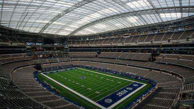 Empty AT&T Stadium interior in Arlington after kickoff hours