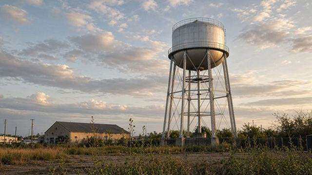 Easton water tower over open industrial land