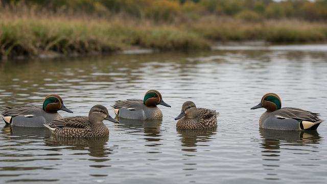 Green-winged teal on Maryland tidal water in early fall