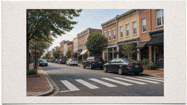 Downtown Easton street with sidewalks and crosswalk markings