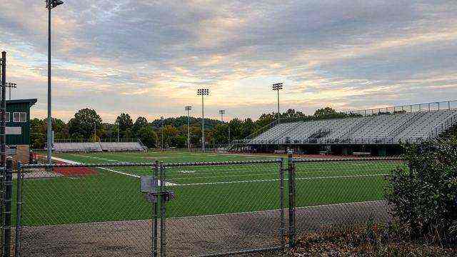 Easton High football stadium gates and field before a home Friday night game