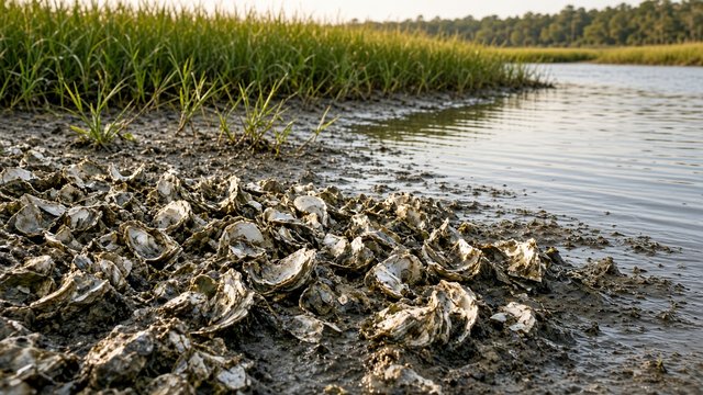Oyster shell on a Chesapeake Bay tributary shoreline at low tide