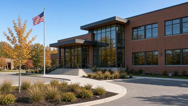 Exterior of a modern public-safety building on a suburban campus