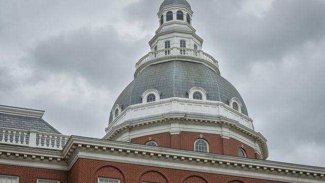 Maryland courthouse columns ahead of a redistricting ballot fight