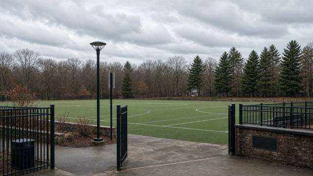 High school field hockey turf and weekday athletics entrance