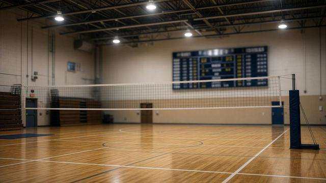 High school volleyball schedule board after a Friday road match