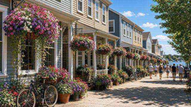 St. Michaels town waterfront and Talbot Street storefronts