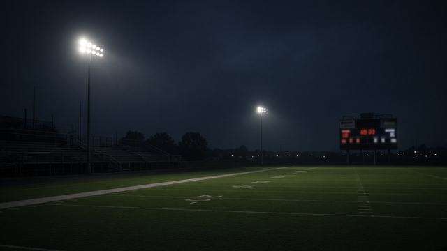 High school football scoreboard after a Friday night game
