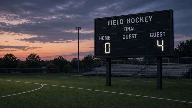 High school field hockey scoreboard after a Friday road match