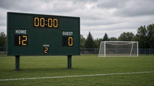 High school field hockey scoreboard after a weekday home match