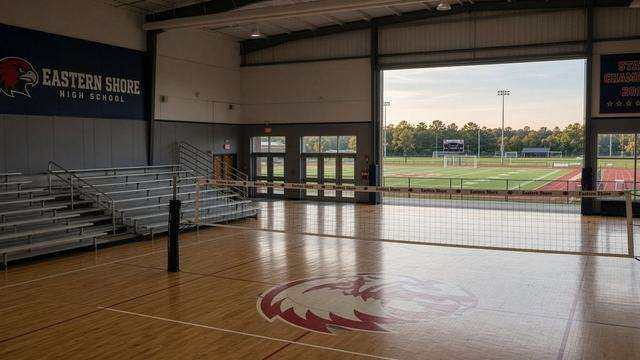 Easton High outdoor athletics fields under September light