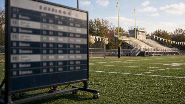 High school athletics schedule board for a Thursday slate and Friday homecoming