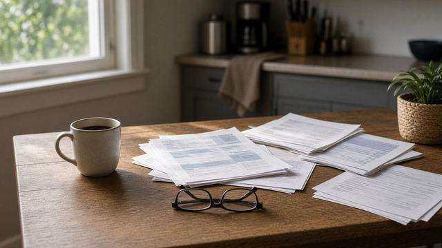 Kitchen table with Medicare and marketplace enrollment papers