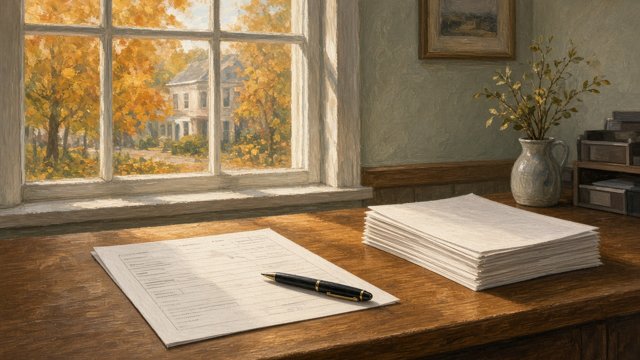 Blank voter registration form and a pen on a wooden table