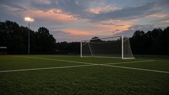College soccer scoreboard showing a 3-0 home shutout
